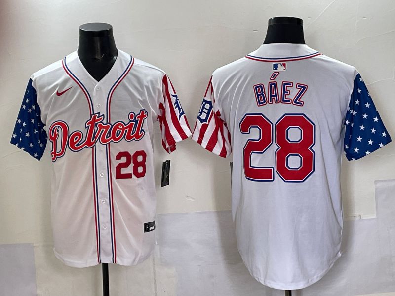 Men Detroit Tigers #28 Baez White National Flags 2025 Nike MLB Jersey style 2->detroit tigers->MLB Jersey